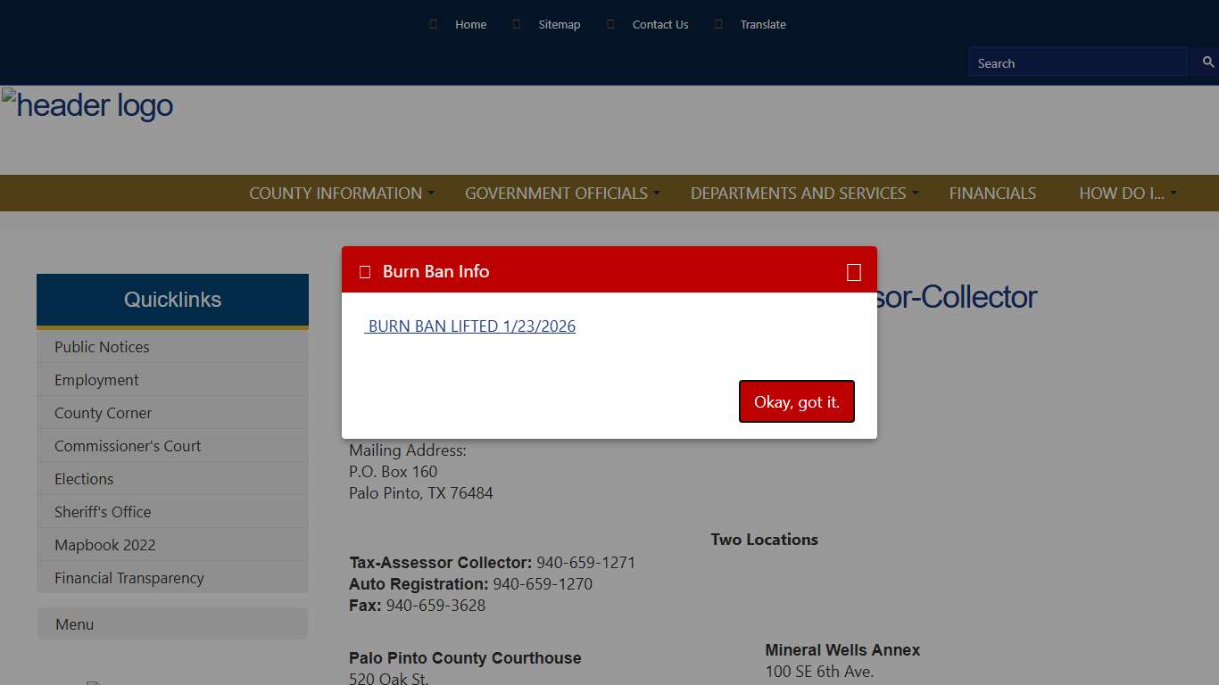 County Tax Assessor-Collector Palo Pinto County, Texas